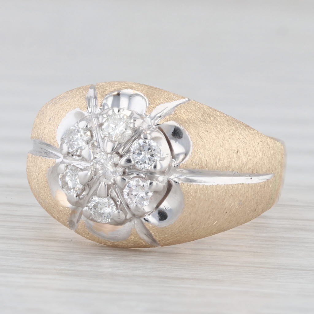 Belcher Set Vintage 0.49ctw Diamond Ring 14k Yellow White Gold Size 9.25