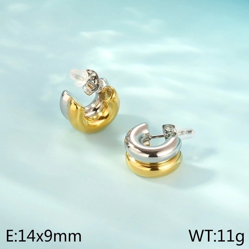 1 Pair Minimalist Solid Color 304 Stainless Steel 18K Gold Plated Ear Studs