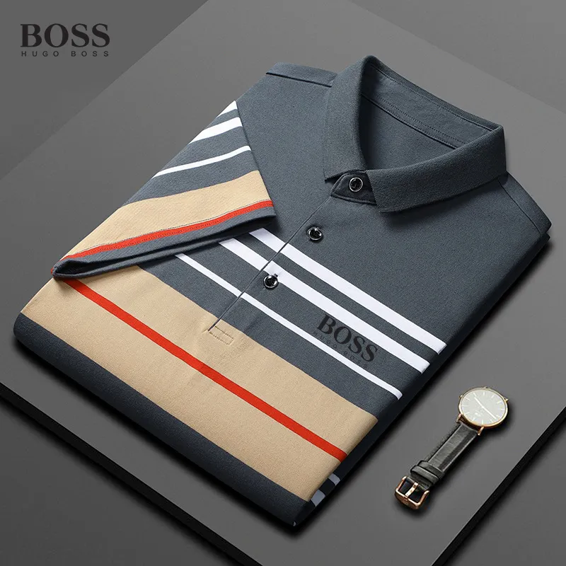 BOSS Patchwork Stripe Short Sleeve Polo