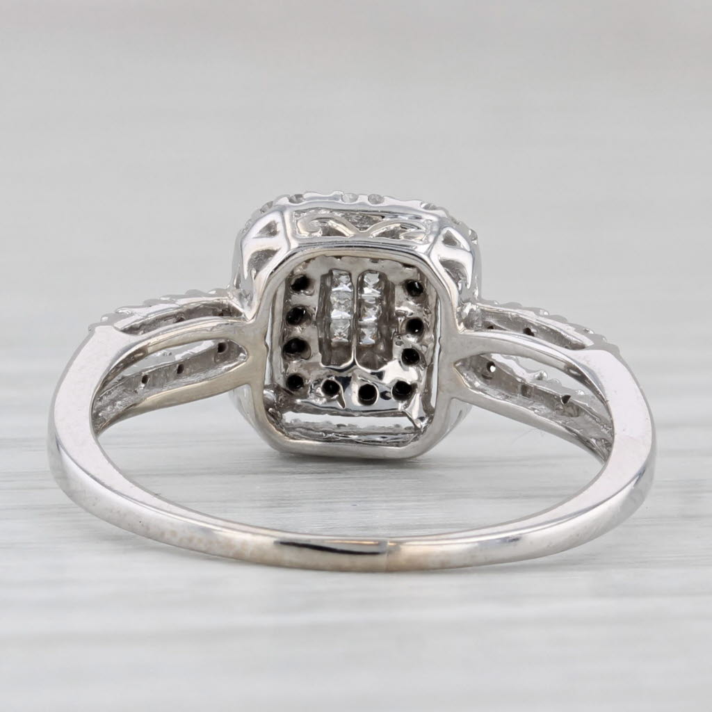 0.23ctw Black White Diamond Halo Engagement Ring 10k White Gold Size 8.75