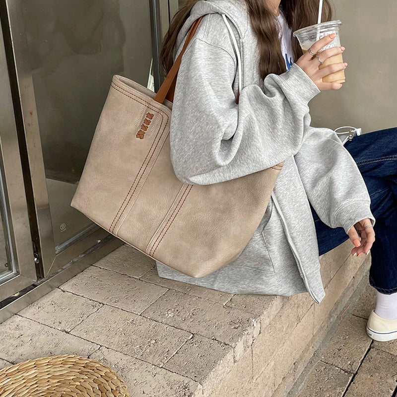 Retro Style PU Leather Commuter Tote Bag