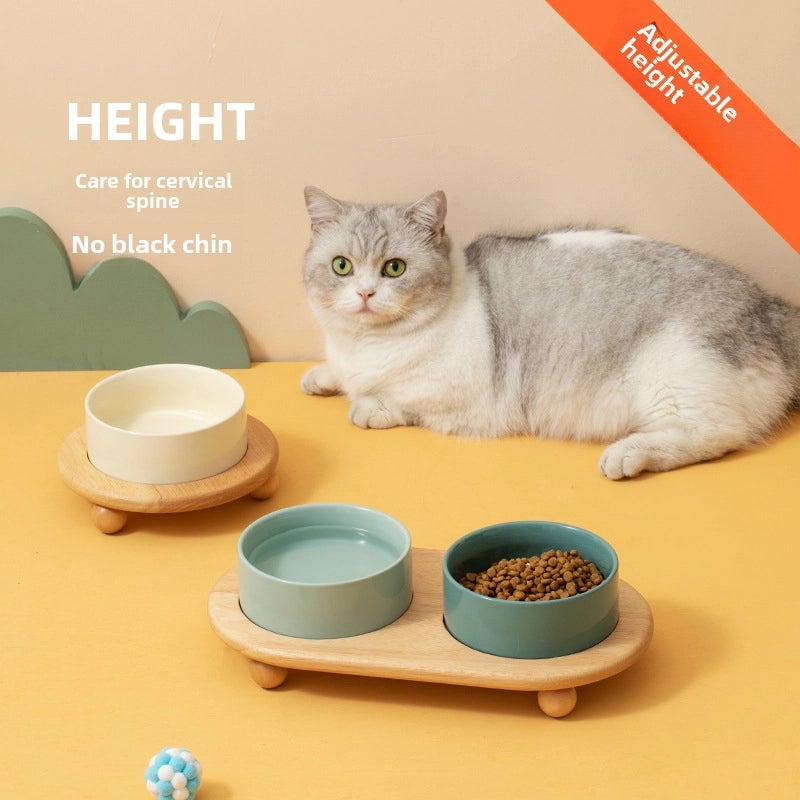 Ceramic Cat Bowl Dog Food Bowl Cat Food Bowl Dog Bowl Dog Bowl Drinking Bowl Double Bowl Cervical Protection Pet Bowl Supplies