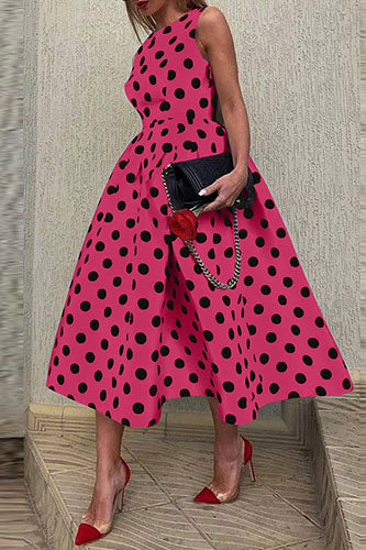 Elegant Point Dot Printed Sexy Sleeveless Maxi Dress