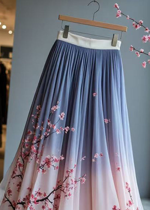 Stylish Gradient Color Print Wrinkled Chiffon Skirts Summer