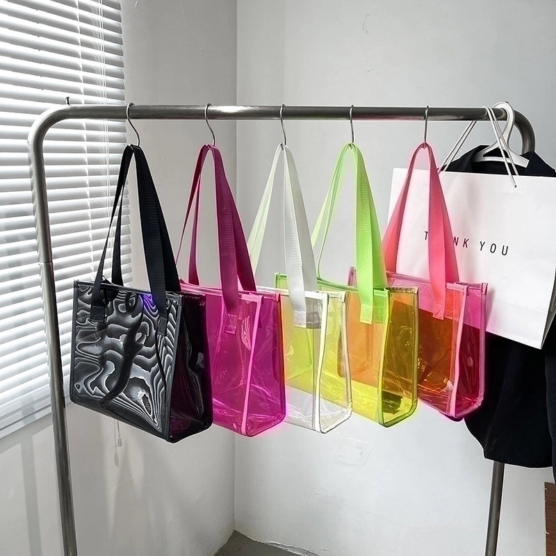 Women's Medium Pvc Solid Color Classic Style Square Open Jelly Bag