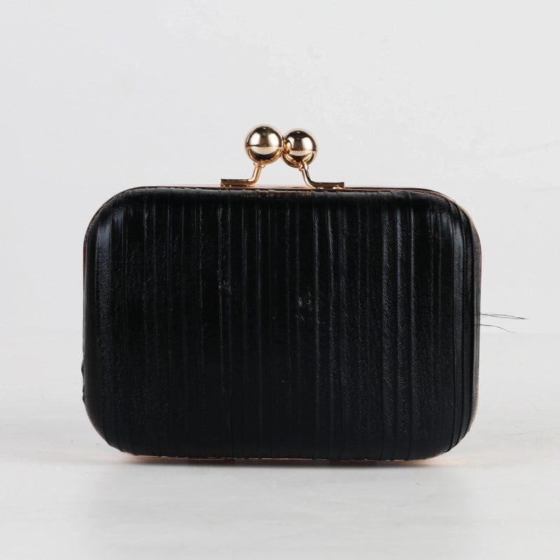Red Purple Black Pleated Pu Metal Solid Color Square Evening Bags