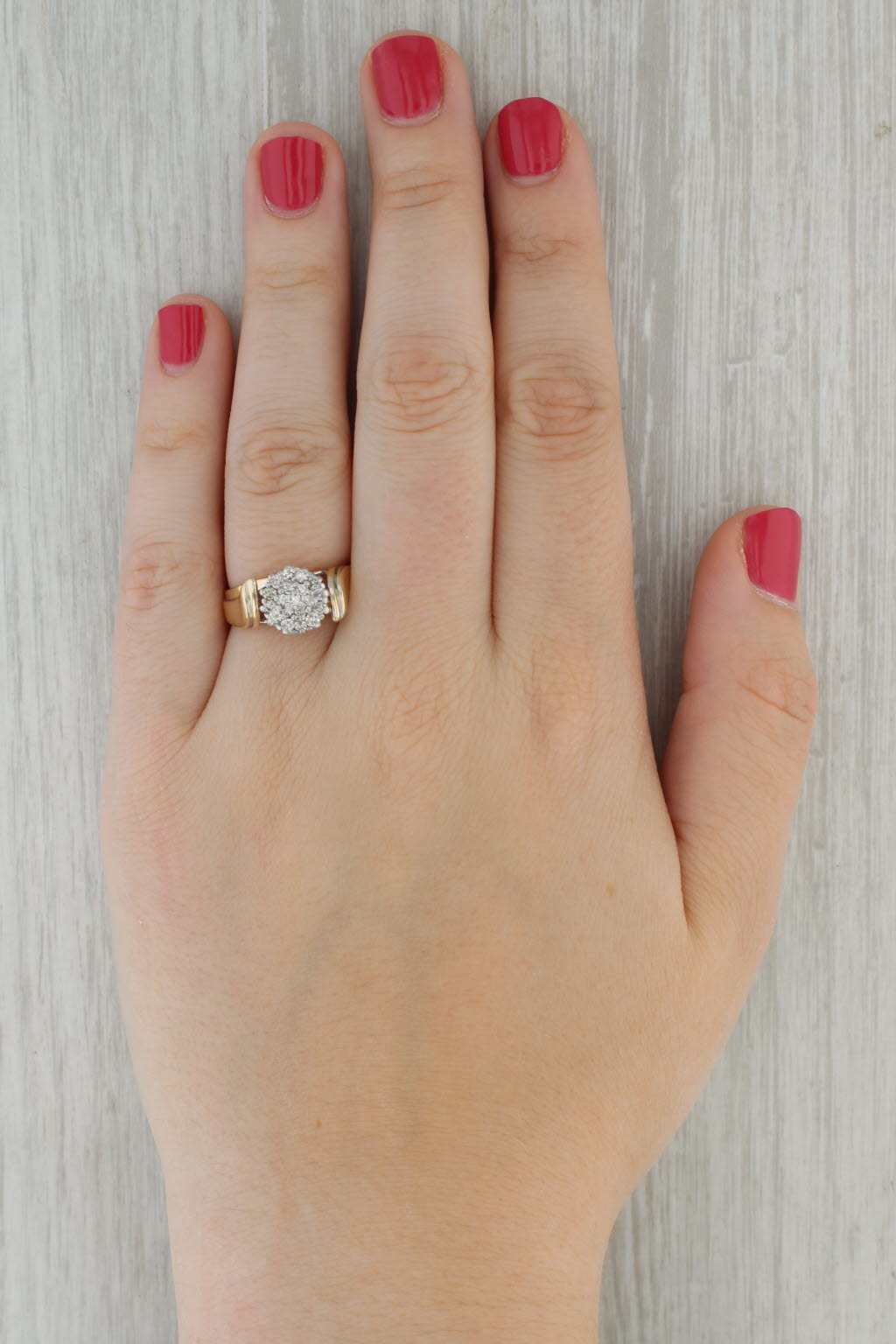 0.45ctw Diamond Cluster Bypass Ring 10k White Yellow Gold Size 8 Engagement
