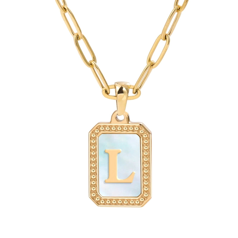 Minimalist Letter Square Titanium Steel Plating Inlay Shell Pendant Necklace 1 Piece