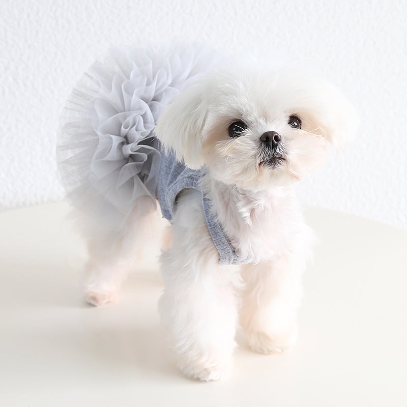 Cotton Solid Color Dog Cat Lace Dress