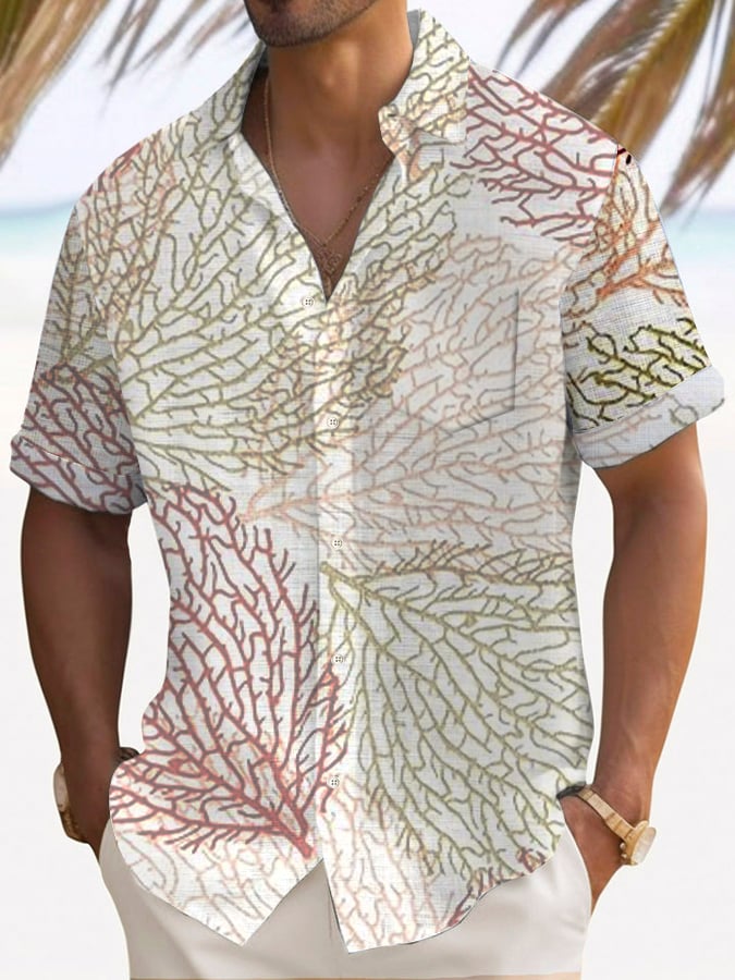 Men's Art Hawaiian Short Sleeve Pockets Shirt