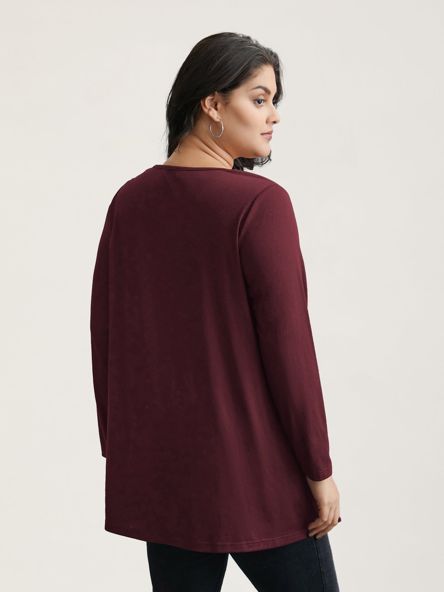 Round Neck Button Slim-Fit Knit Top