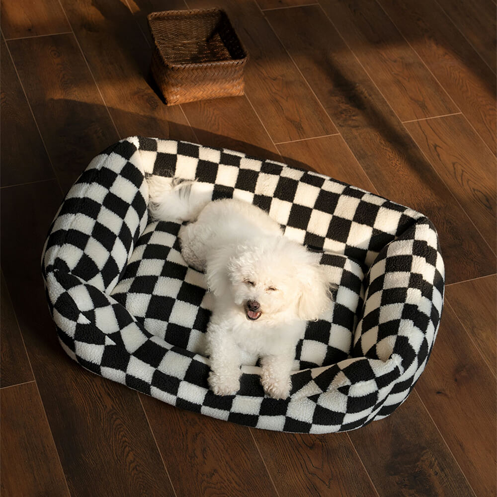 Stylish Checkerboard Warmth Removable Washable  Dog Sofa Bed