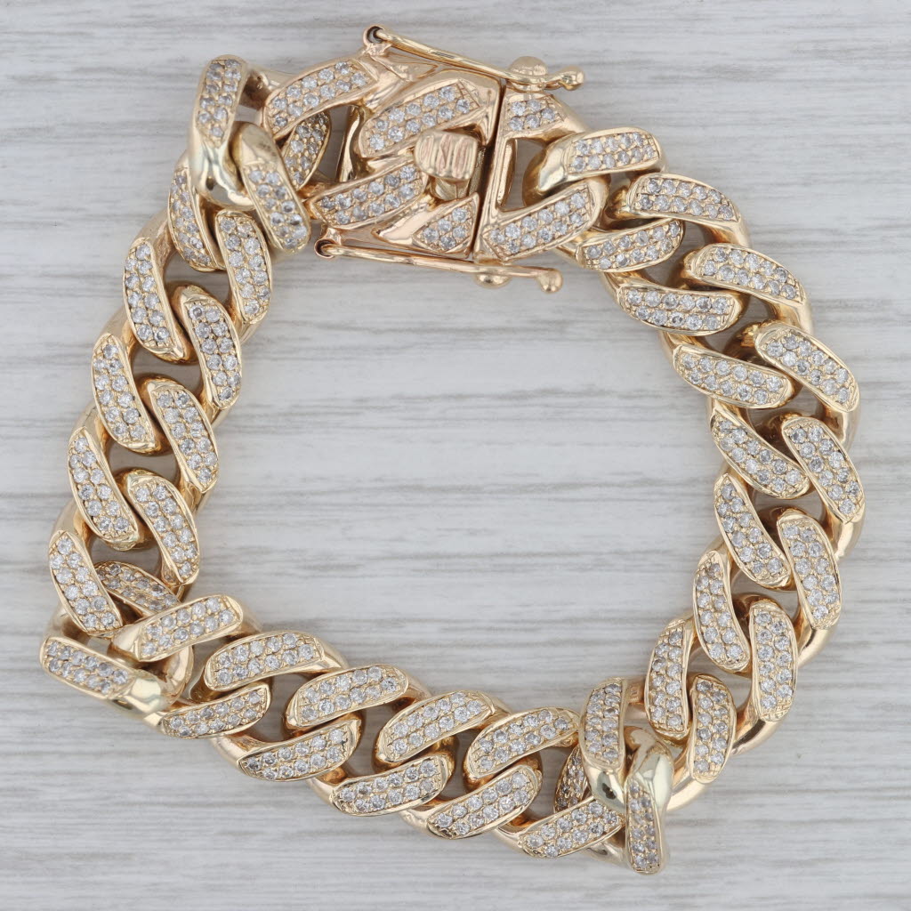 5ctw Diamond Curb Chain Bracelet 10k Yellow Gold 7.5 13.2mm
