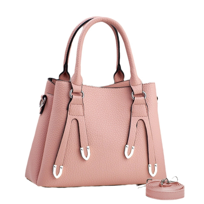 Women's Pu Leather Solid Color Basic Sewing Thread Bucket Zipper Handbag