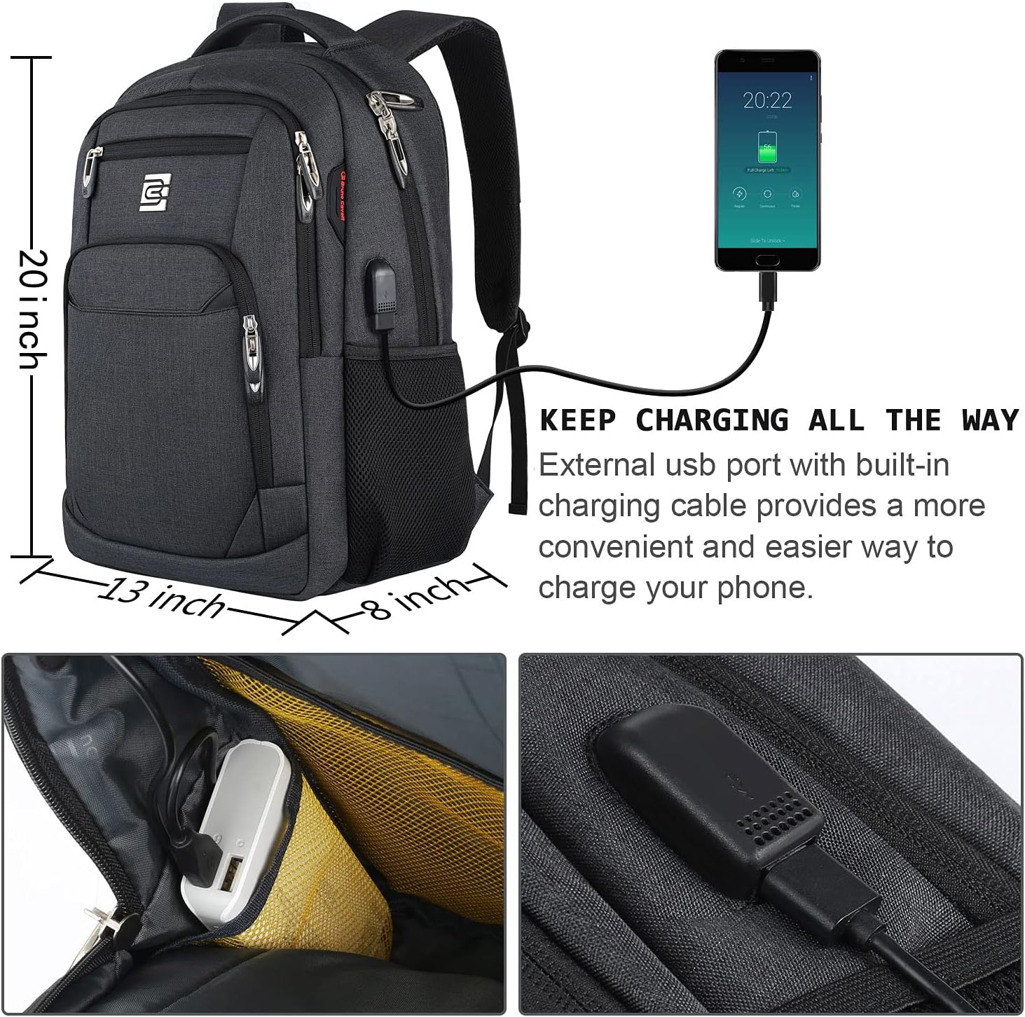 Laptop Backpack,Business Travel Anti Theft Slim Durable Laptops Backpack with USB Charging Port,Water Resistant College Computer Bag for Women & Men Fits 15.6 Inch Laptop and Notebook - Black