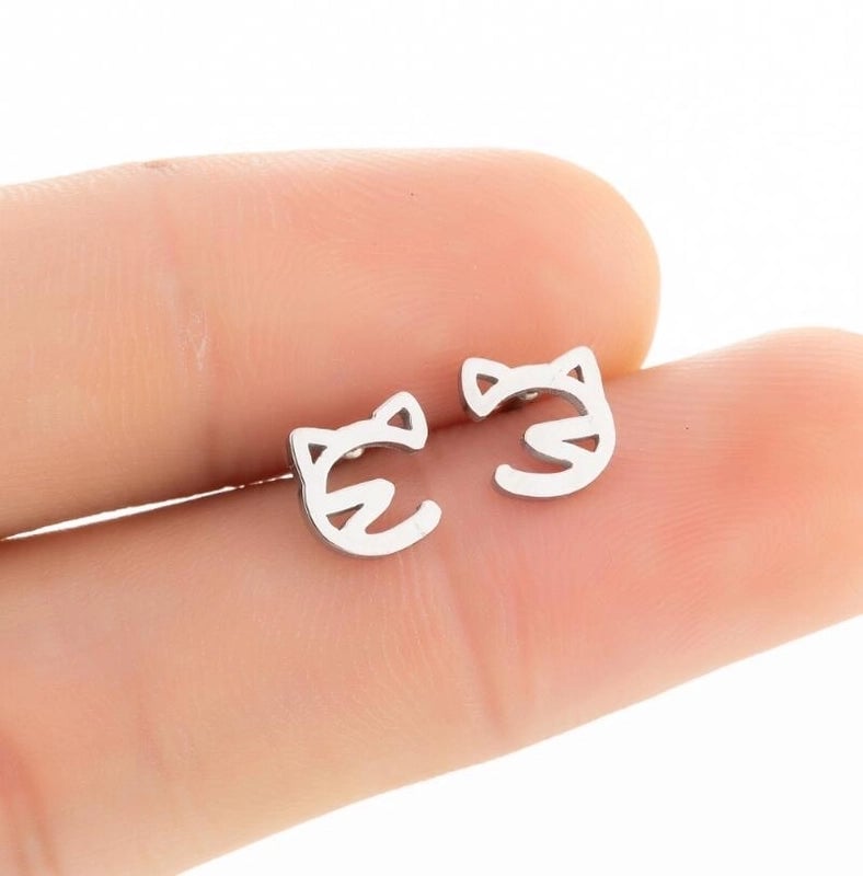 1 Pair Cute Cat Plating 304 Stainless Steel 18K Gold Plated Ear Studs