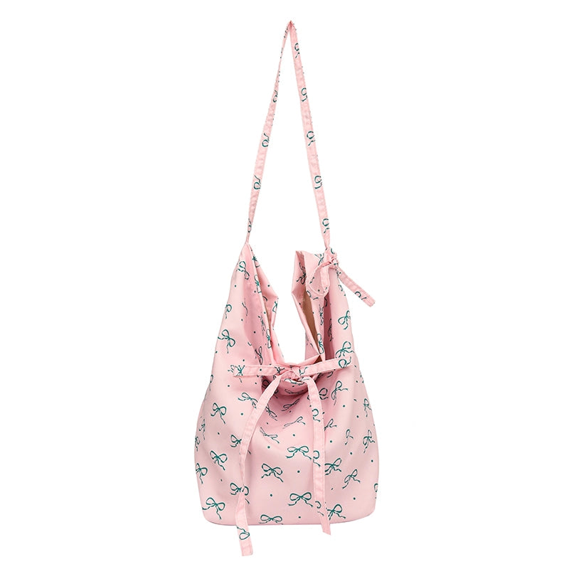 Women's Canvas Bow Knot Cute Bucket Zipper Underarm Bag