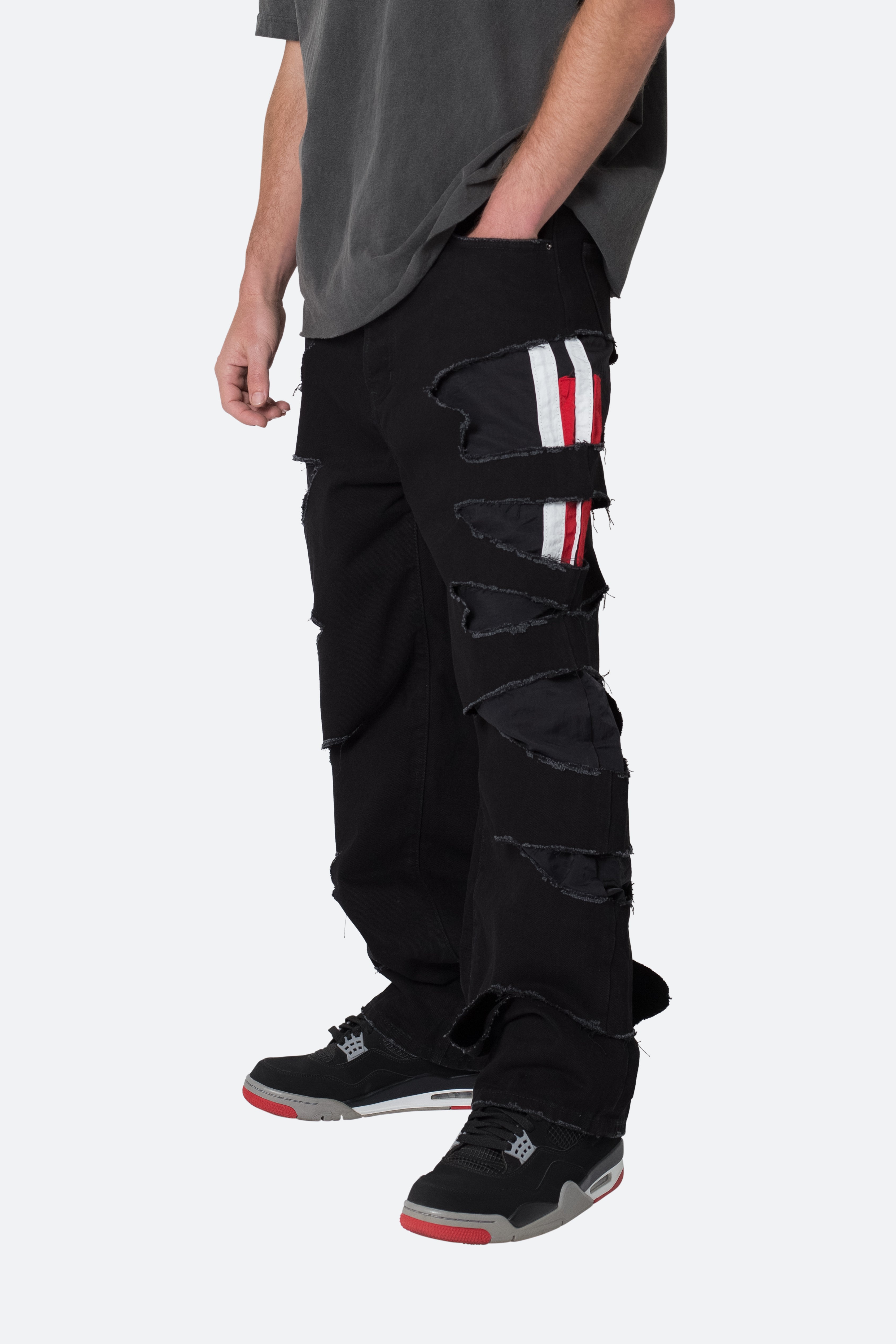 Ultra Baggy Track Lined Denim - Black/Red