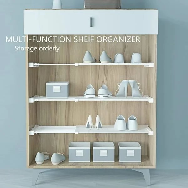 Expandable Closet Tension Shelf Storage Rack for Wardrobe. Kitchen. Bathroom