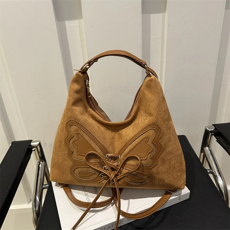 Women's Medium Suede Solid Color Butterfly Streetwear Square Zipper Shoulder Bag