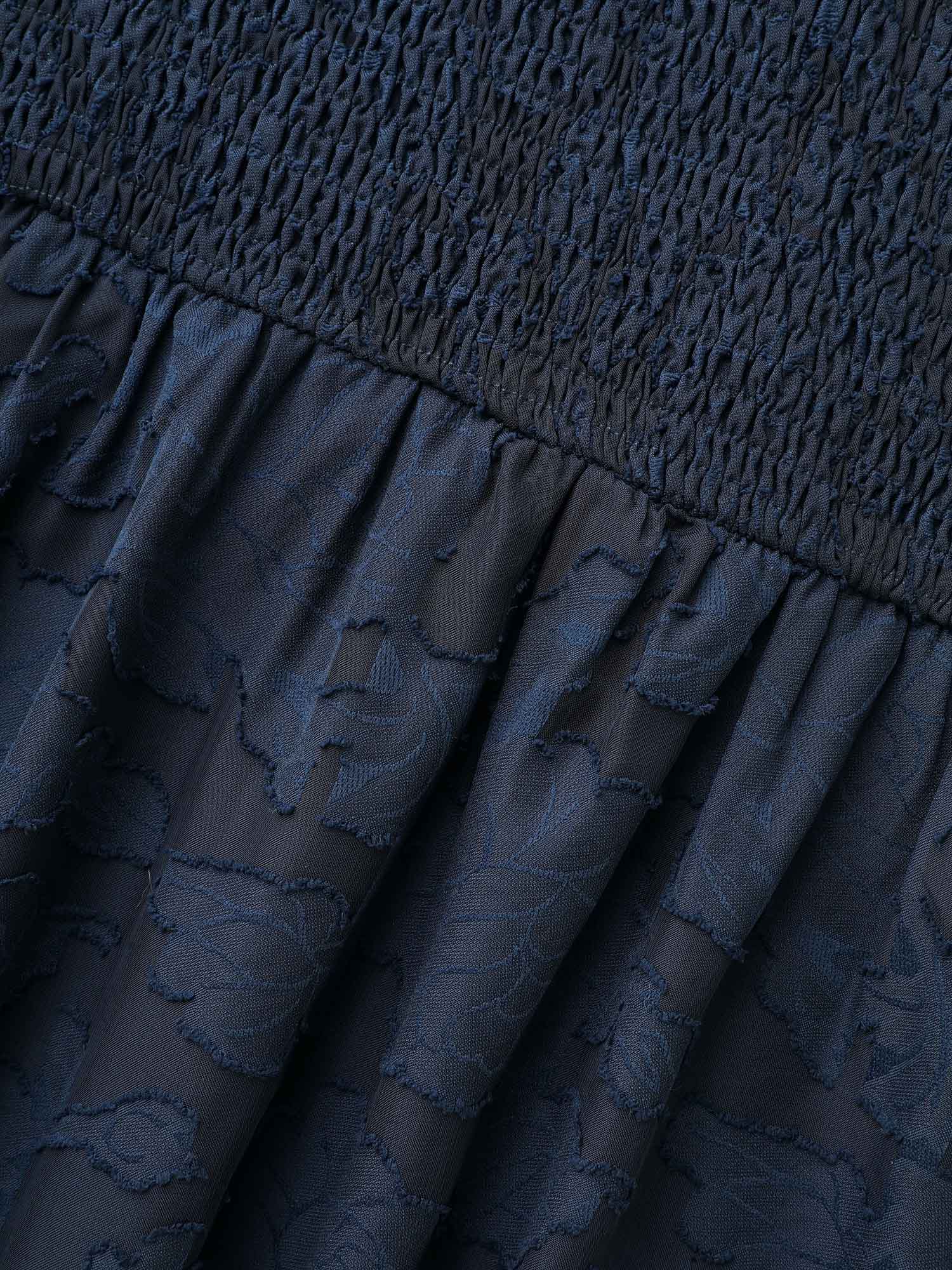 Solid Textured Shirred Elastic Waist Dress