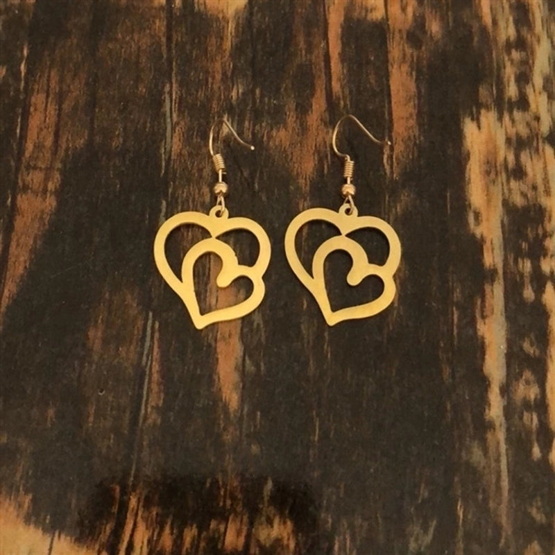1 Pair Fashion Cross Letter Heart Shape Stainless Steel Patchwork Drop Earrings