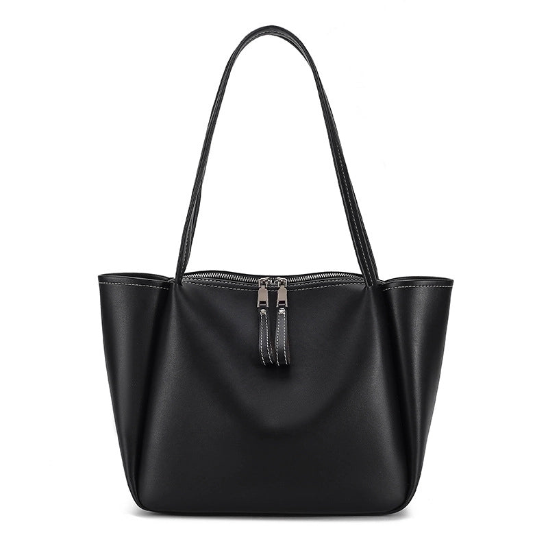 Women's Large Pu Leather Solid Color Streetwear Zipper Tote Bag