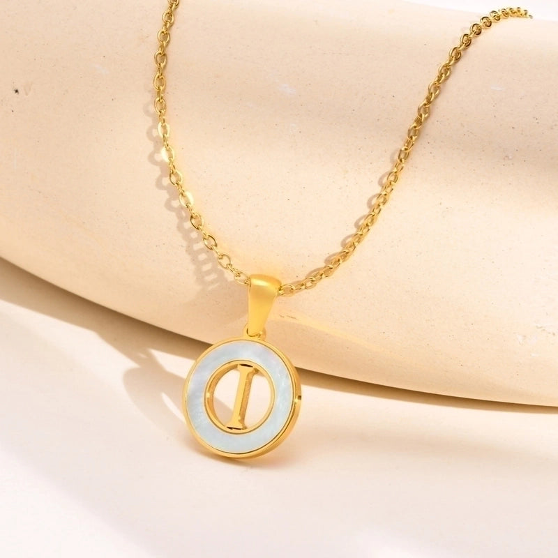 201 Stainless Steel INS Style Minimalist Plating Hollow Out Inlay Letter Shell Necklace Pendant