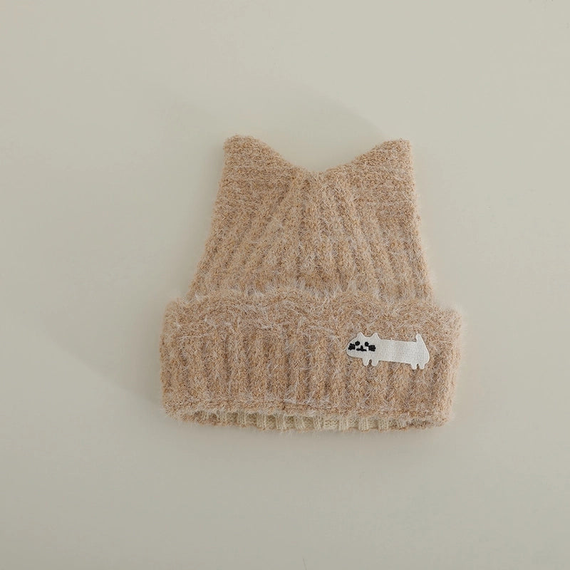 Cute Cat Ears Plush Knitted Hat Autumn And Winter Children Warm Baby's Knit Hat Personality Girl Sleeve Cap