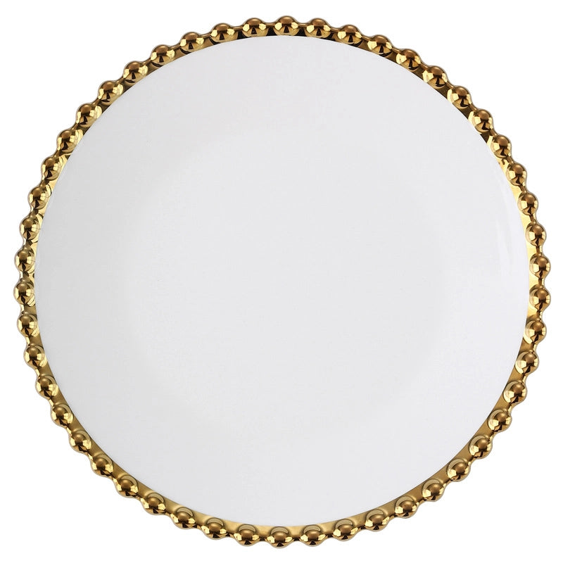 Light Luxury Style Phnom Penh Pearl Point Ceramic Bowl Plate Tableware Household Western Food Plate Steak Plate Fruit Salad Bowl Dessert Bowl