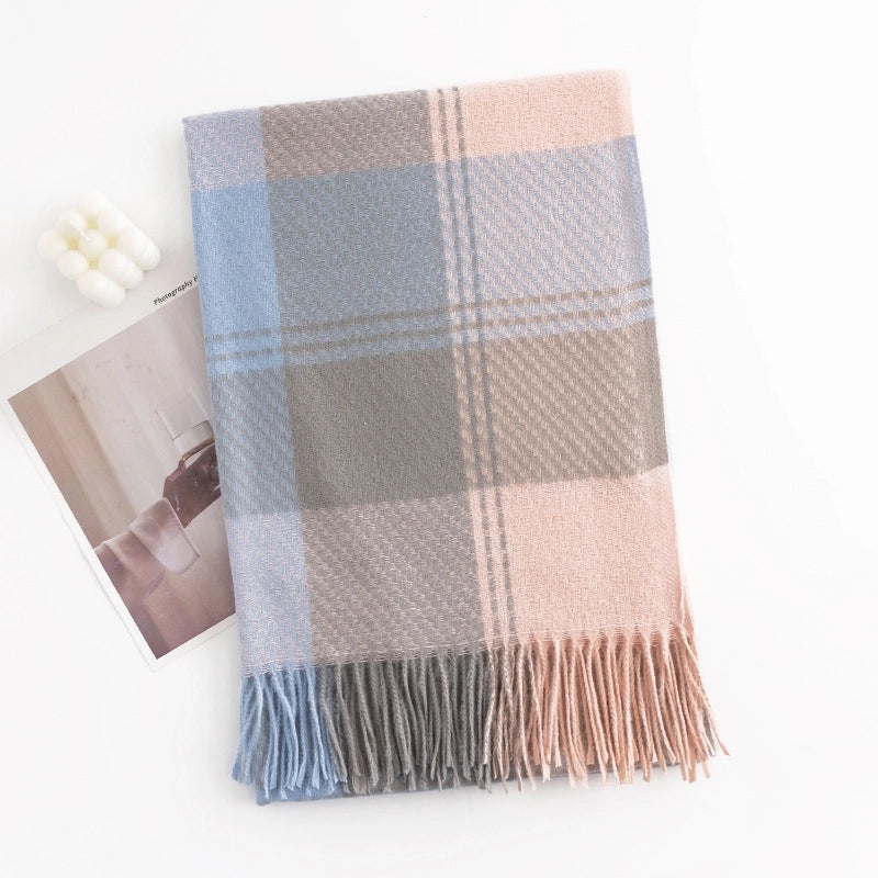 Warm Artificial Cashmere Scarf Plaid Student Couple Winter Thicken Thermal Scarf
