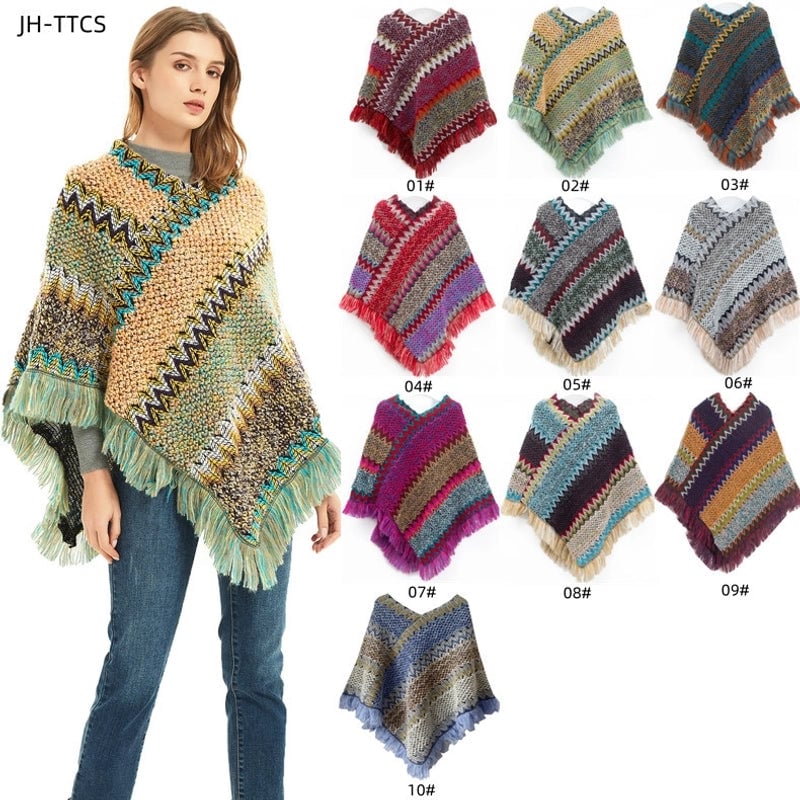 Unisex Streetwear Stripe Acrylic Tassel Shawl