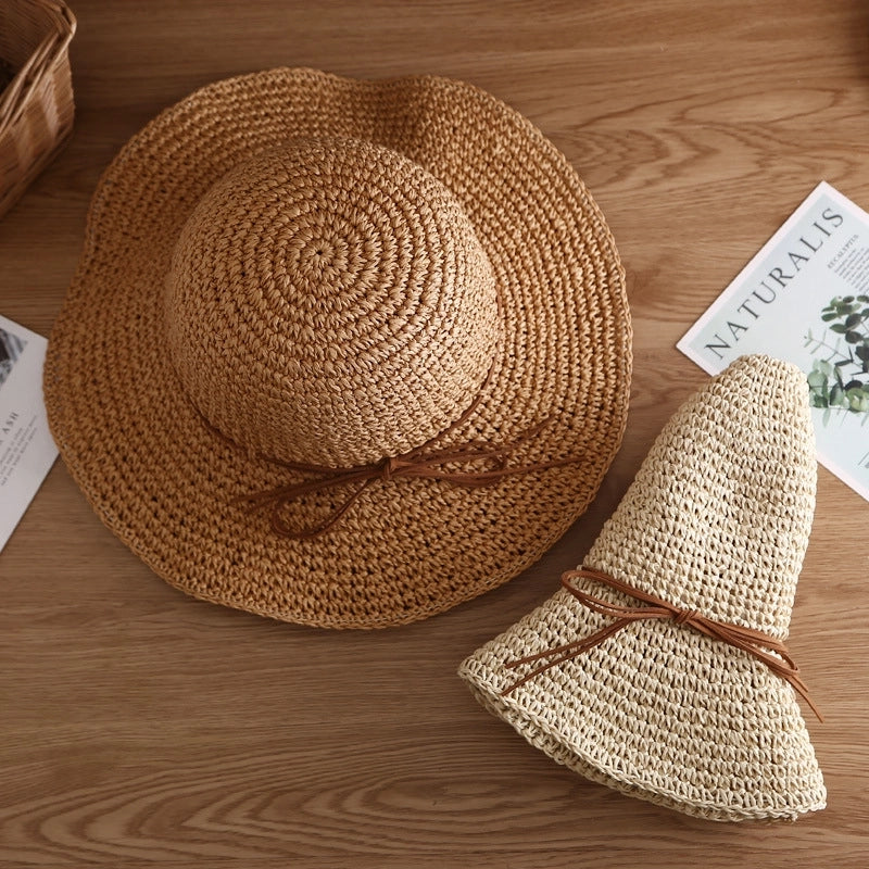 Women's Minimalist Bow Knot Braid Wide Eaves Straw Hat