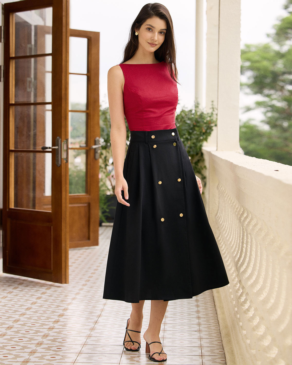 The Black High-waisted Double-breasted Midi Skirt