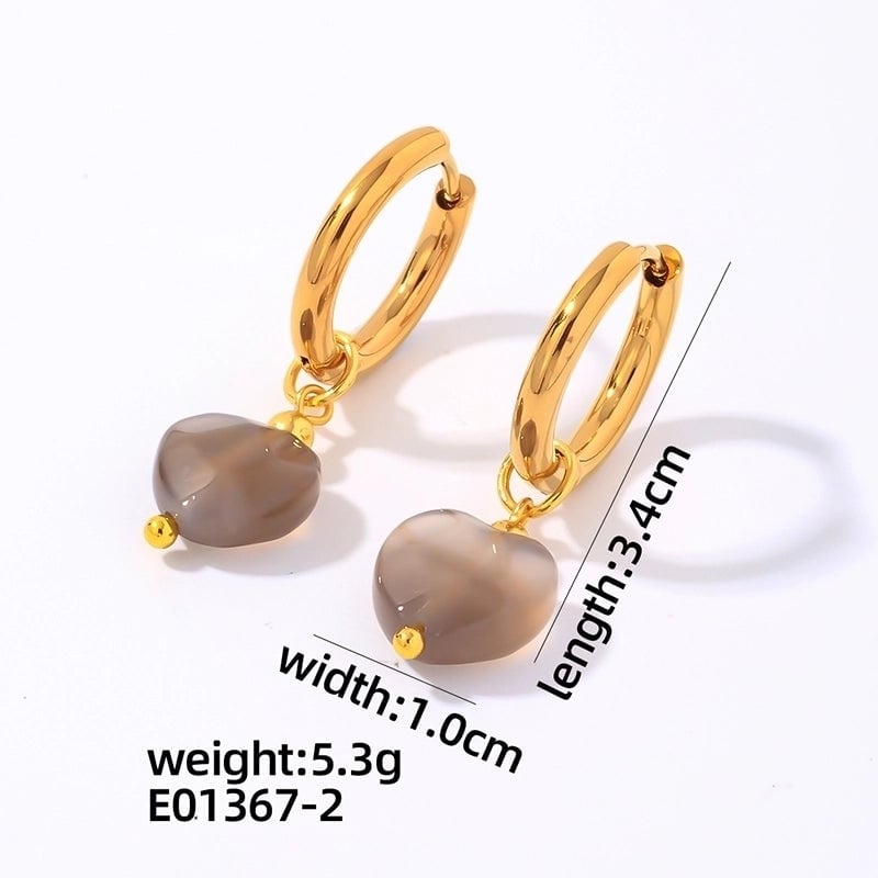 1 Pair Vintage Style Minimalist Heart Shape Plating 304 Stainless Steel Natural Stone Drop Earrings