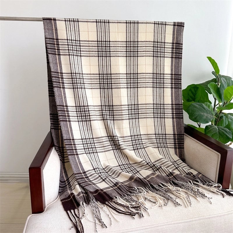 New Plaid Artificial Cashmere Scarf Autumn And Winter Simple All-Matching Warm Scarf Women's Thickened Tassel Shawl
