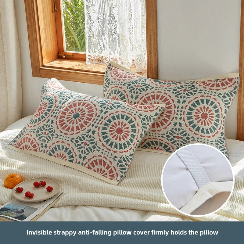Four-layer Cotton Gauze Pillow Towel Elastic Band Fixed Anti-shedding Adult Pillow Turban Season Couple Cover Towel