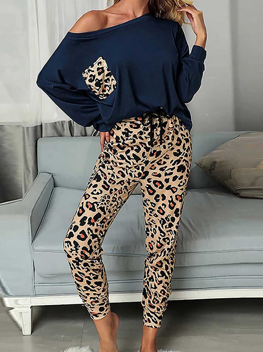 Leopard Pocket Off-shoulder Two Sets