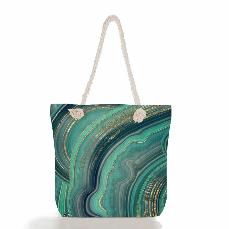Women's Medium Canvas Geometric Flower Basic Classic Style Square Zipper Tote Bag