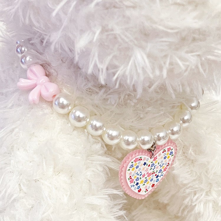 Cherry Floral Heart Dog Cat Necklace