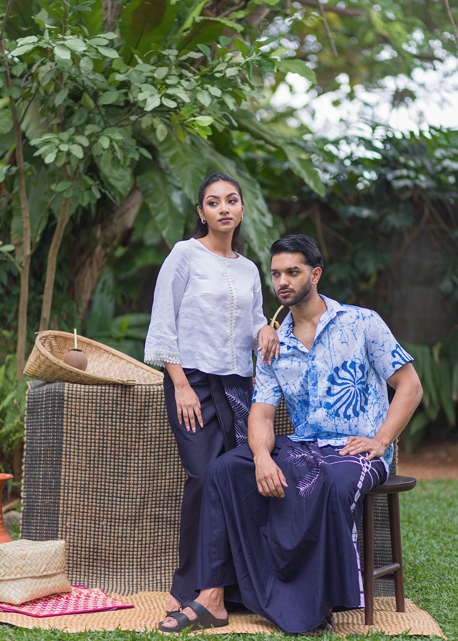 Batik floral cracked blue shirt