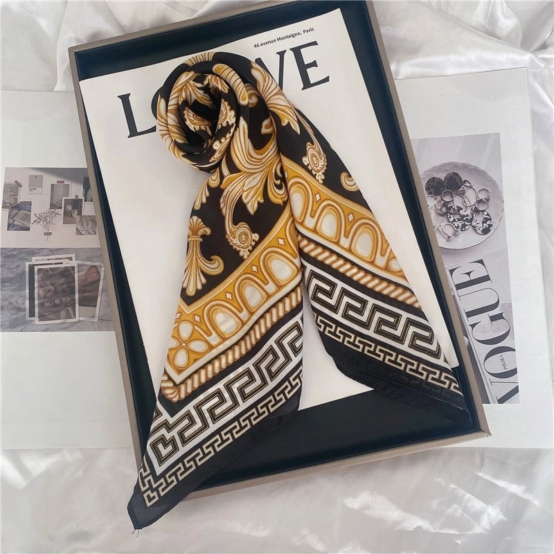 Women's Elegant Letter Flower Satin Silk Scarf