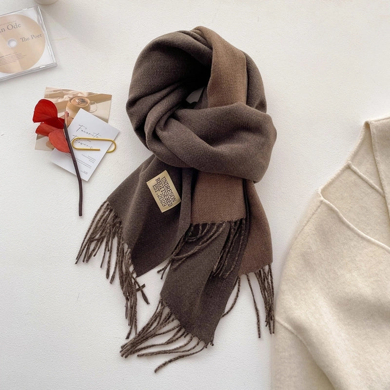 Autumn And Winter New Light Luxury ~ Coat Mate Double-sided Solid Color Scarf Women's Style Cashmere-like Warm Shawl Scarf
