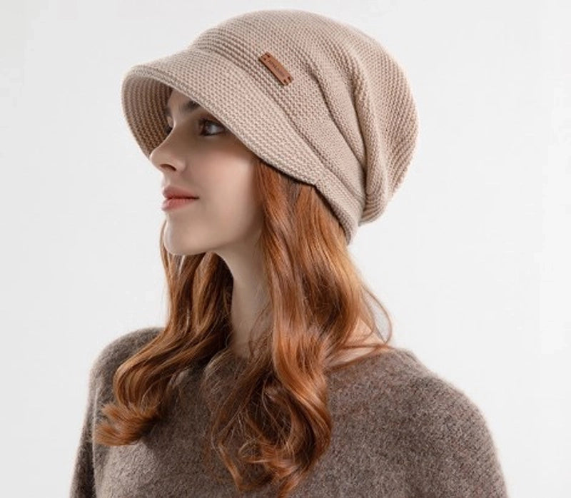 Women's Basic Lady Minimalist Solid Color Wide Eaves Wool Cap
