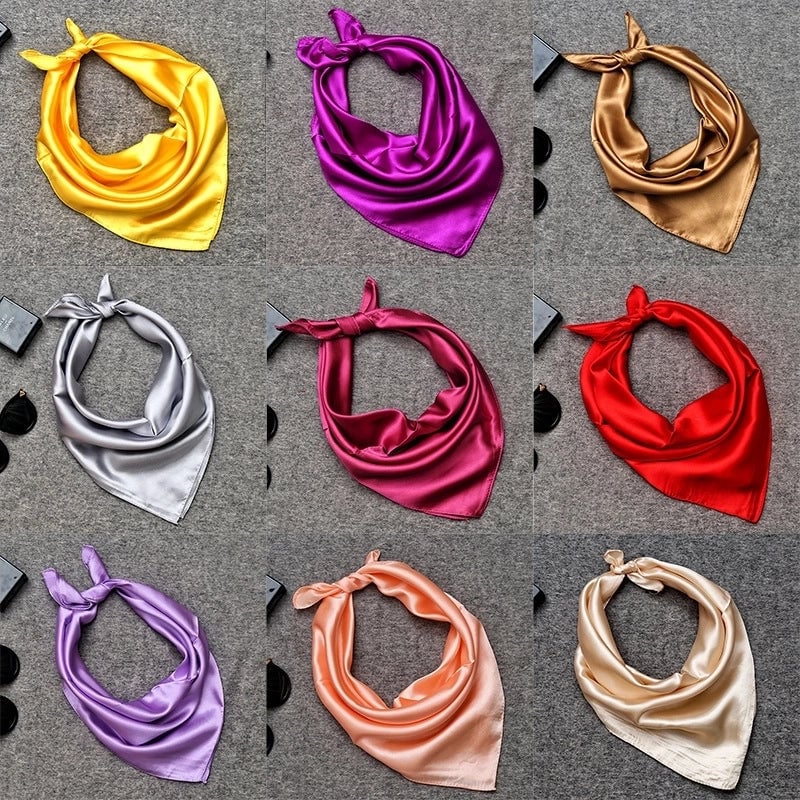 Women's Minimalist Solid Color Satin Printing Silk Scarf