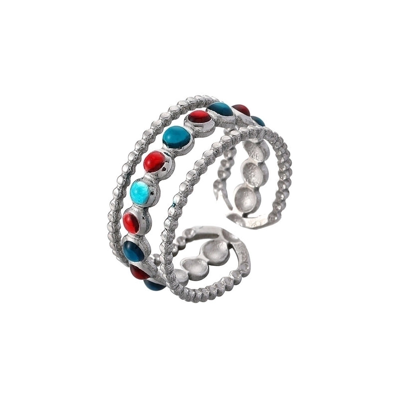 Ethnic Style Sun Star 304 Stainless Steel Artificial Gemstones Rhinestones Enamel Inlay Open Rings