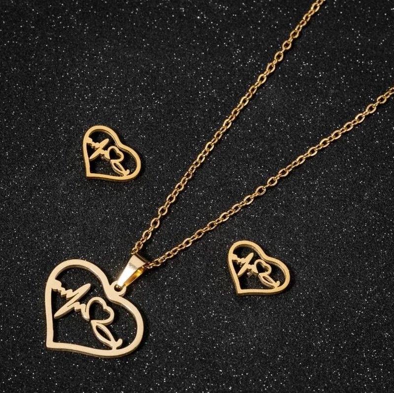 1 Set Fashion Star Moon Heart Shape Titanium Steel Plating Earrings Necklace