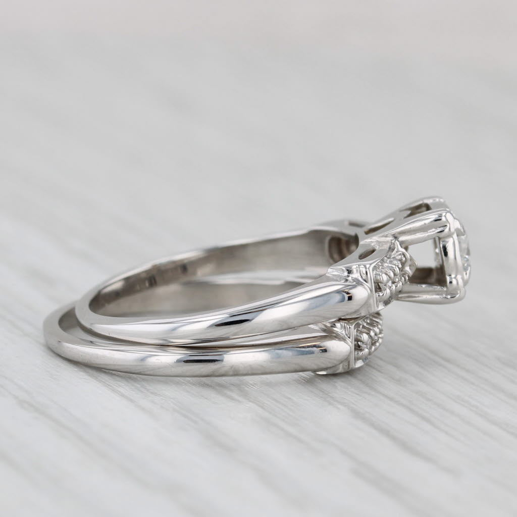 Vintage 0.13ctw Diamond Engagement Ring Wedding Band Set 14k White Gold Size 5.5