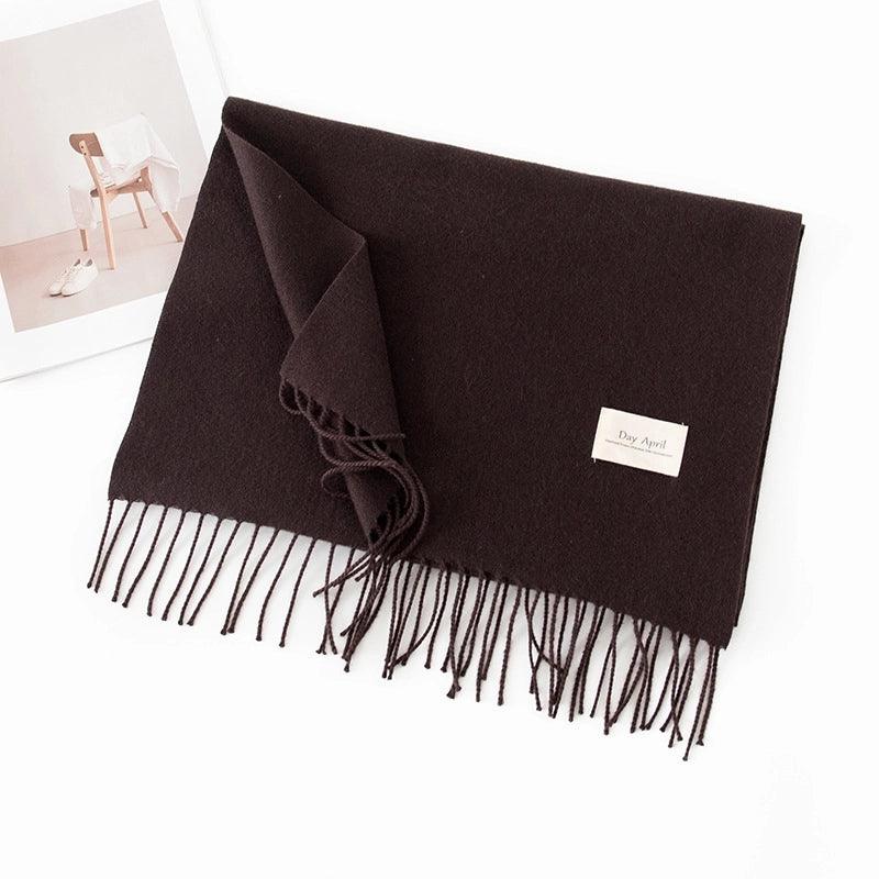 Women's Basic Solid Color Imitation Cashmere Tassel Scarf