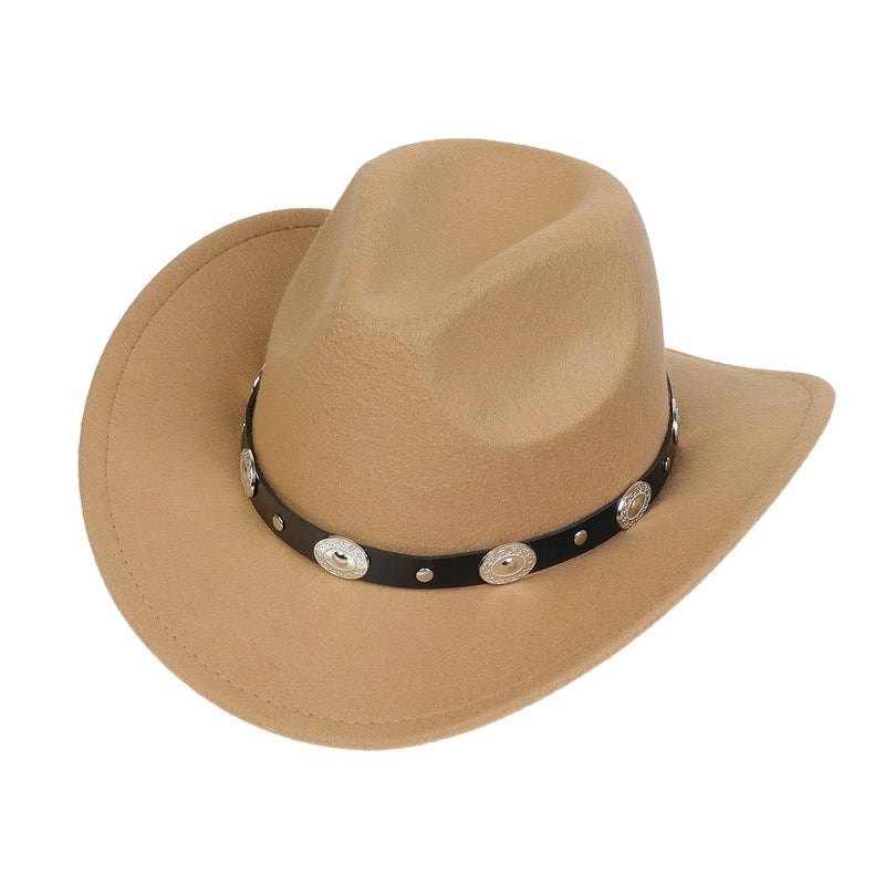 Tibetan Western Denim Top Hat Spring And Autumn New Jazz Hat Big Brim Five-pointed Star Belt Accessories Felt Hat For Men And Women